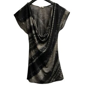 Studio Y‎ Y2K Top Womens M Black Mesh Fitted Drape Neck Blouse Fairy Whimsigoth